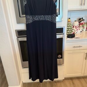 Alex Evenings Blue Maxi Dress with Embellished Waist and sleeves